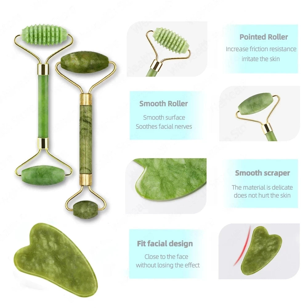 Gua Sha Facial de Jade – Masajeador Lifting, Drenaje Linfático y Cuidado de la Piel