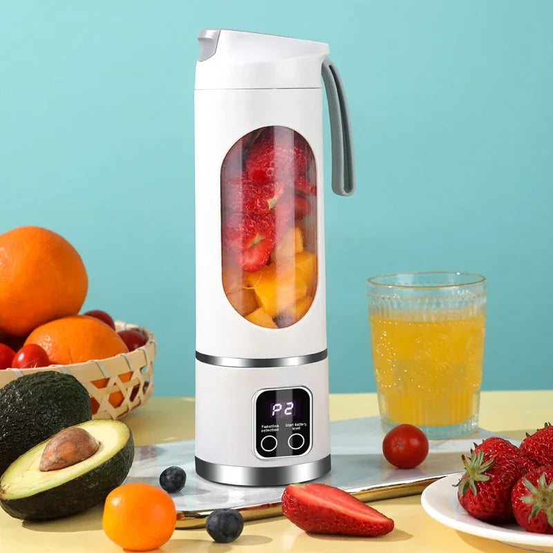 Licuadora Portátil con 10 Cuchillas 450ml – USB Recargable, 3 Velocidades para Smoothies y Hielo
