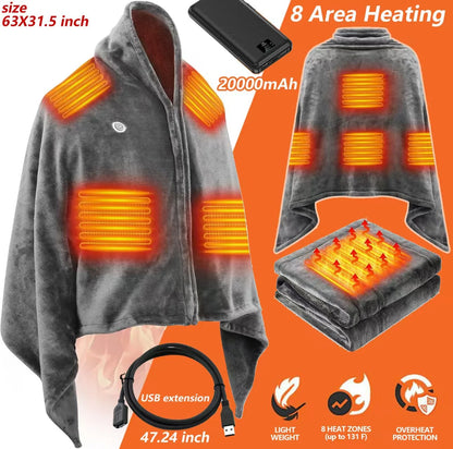 Chal Calefaccionado USB Recargable con 3 Niveles de Calor – Manta Portátil para Mujer y Hombre