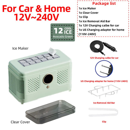 Máquina de Hielo Mini Portátil 12V/220V – Para Auto, Hogar, Oficina y Camping