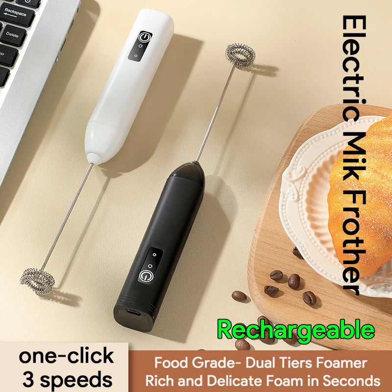 Espumador de Leche Eléctrico USB Recargable – 3 Velocidades, Batidor y Mezclador para Café