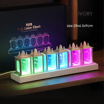 Reloj Digital LED Nixie con Luz RGB y Madera de Nogal – Reloj Despertador Decorativo con Lámpara de Ambiente