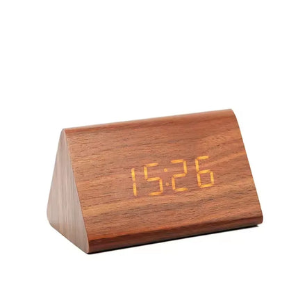 Reloj Despertador LED de Madera con Temperatura y Carga Inalámbrica – USB/AAA para Escritorio
