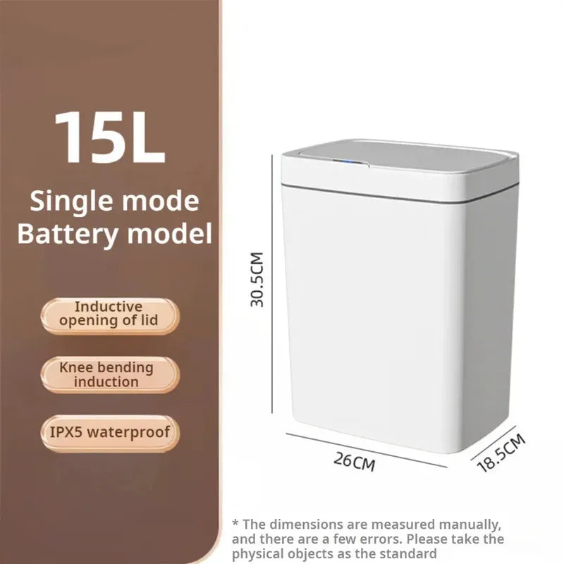 Cesto de Basura Inteligente 15L con Sensor Automático y Bolsa Automática – Estrecho para Baño