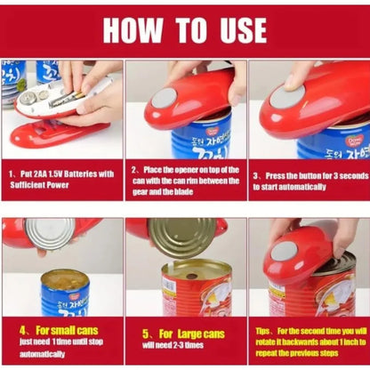 Abrelatas Eléctrico Rojo – Automático con Borde Suave para una Cocina Segura