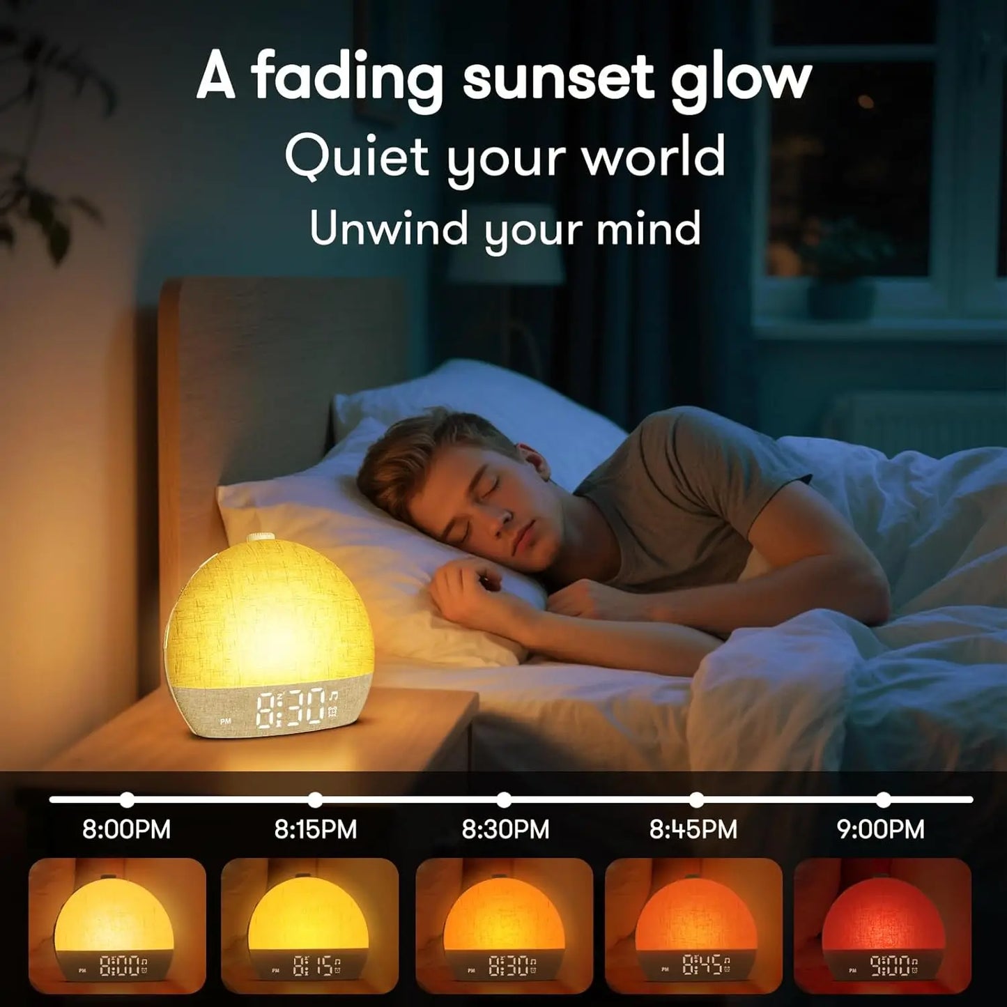 Reloj Despertador Simulador de Amanecer con 30 Sonidos, Luz RGB Regulable y Ayuda para Dormir