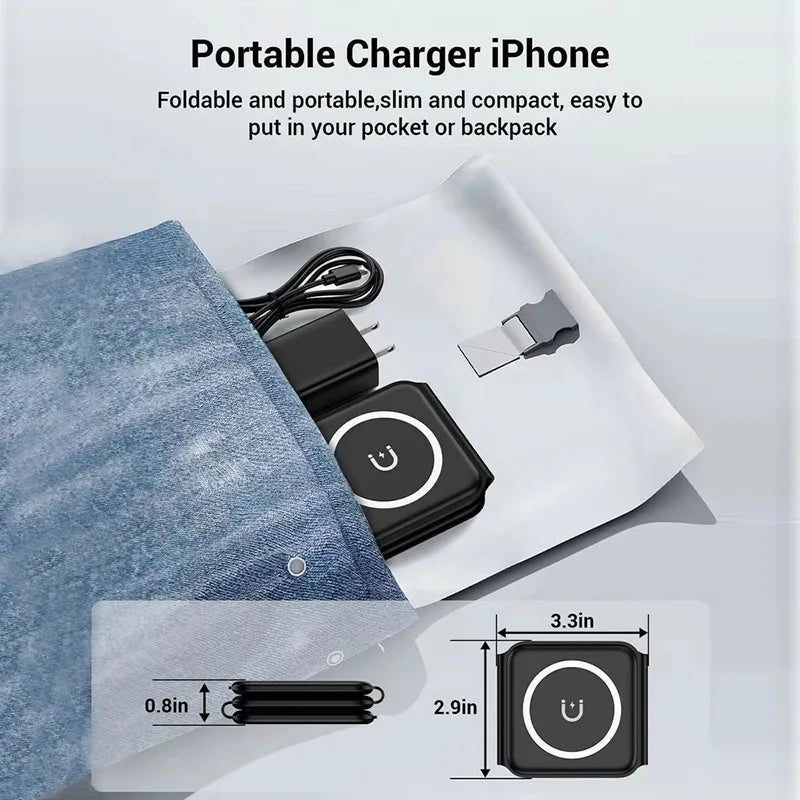 Cargador Inalámbrico Magnético Plegable 15W USB-C – Para Teléfonos, Relojes y Auriculares