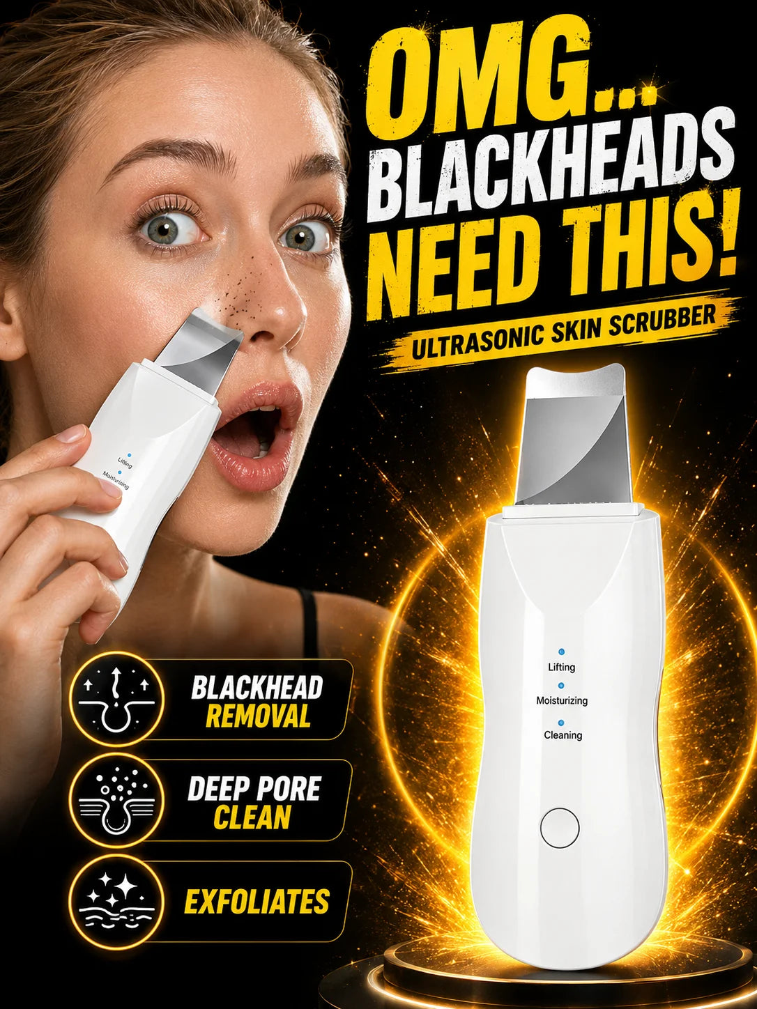 Limpiador Facial Ultrasónico con Iones y Microcorriente EMS – Limpieza Profunda de Poros