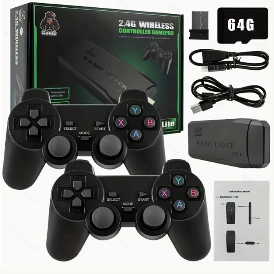 Consola Gaming Stick Basix 4K – Doble Control Inalámbrico 2.4G, 20000+ Juegos Retro, 64GB