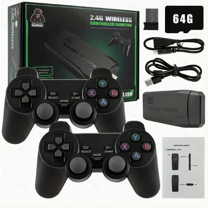 Consola Gaming Stick Basix 4K – Doble Control Inalámbrico 2.4G, 20000+ Juegos Retro, 64GB