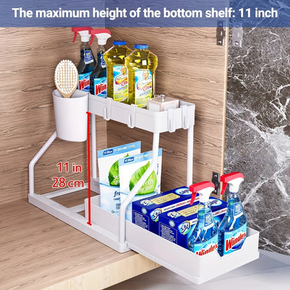 Organizador Bajo la Pileta 2 Niveles con Cajón Deslizante – Gran Capacidad para Cocina y Baño