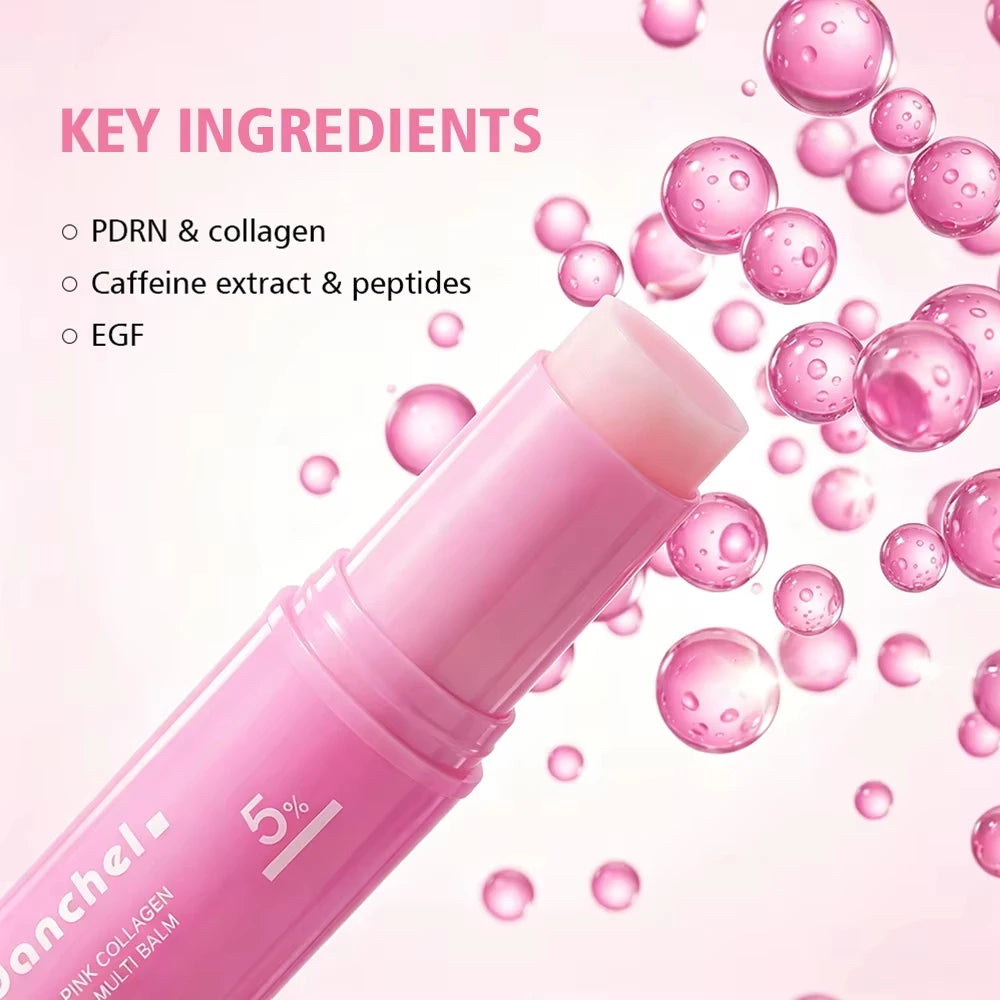 Pink Collagen Multi Volume Balm Stick - Anti-Aging Firming Wrinkle-Reducing Eye Neck Forehead Smile Line Treatment