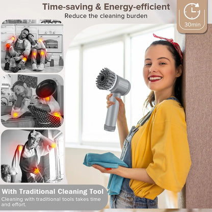 Cepillo Mágico Inalámbrico Giratorio Recargable con 5 Cabezales para Limpieza Profunda de Baño, Cocina y Juntas