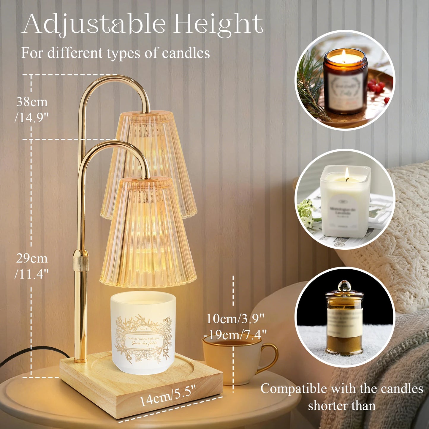 Calentador de Velas con Timer y Regulador – Altura Ajustable para Aromaterapia