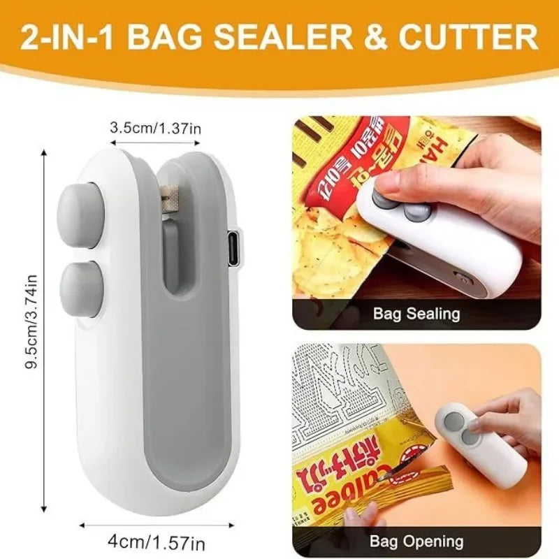 Selladora de Bolsas Multifunción 2 en 1 Recargable con Clip