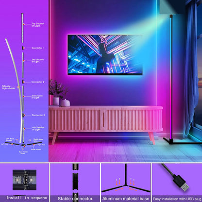 Lámpara de Pie RGB con Sincronización Musical – 16 Millones de Colores, Control Remoto, Moderna