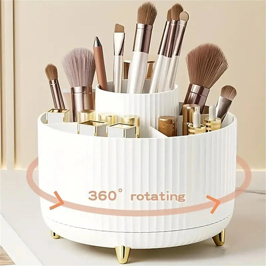 Organizador de Maquillaje Giratorio 360° en Plástico con 5 Compartimentos – Porta Pinceles Multifuncional