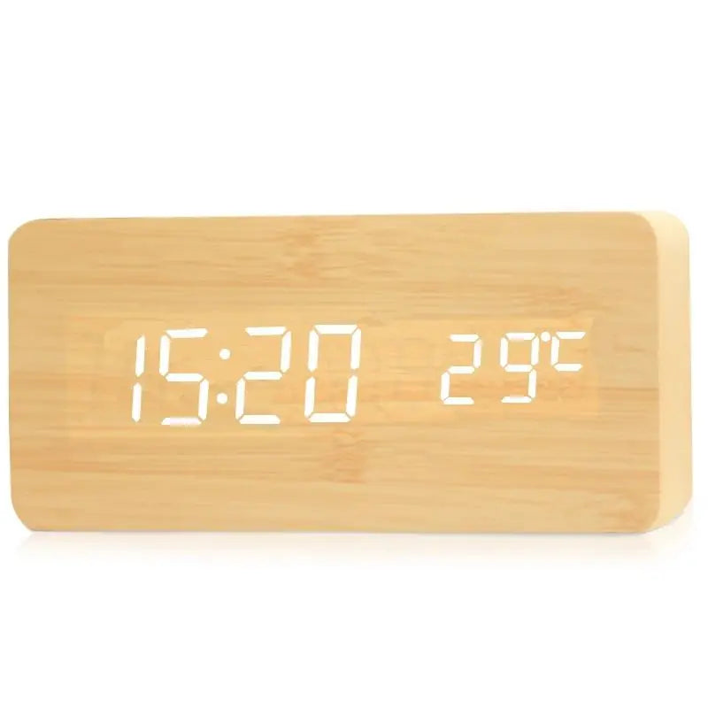 Reloj Despertador Digital de Madera con Temperatura – Para Oficina y Mesita de Noche