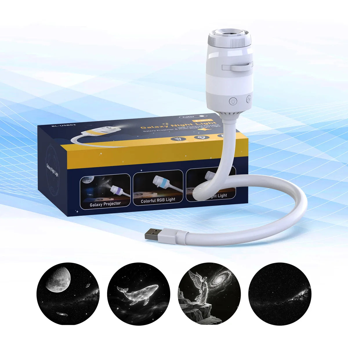 Proyector Galaxy 2 en 1 USB – Rotación 360° LED Multicolor para Dormitorio