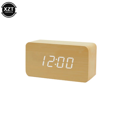 Reloj Despertador LED de Madera con Control de Voz – Digital, USB/AAA para Escritorio