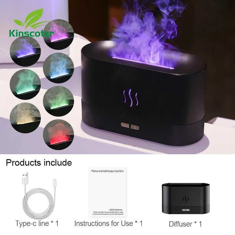 Difusor de Aromas Kinscoter con Humidificador Ultrasónico y Lámpara de Llama LED – Aceites Esenciales