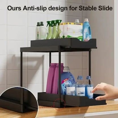 Organizador Deslizante 2 Niveles Antideslizante – Cajón Extraible para Bajo la Pileta y Mesada