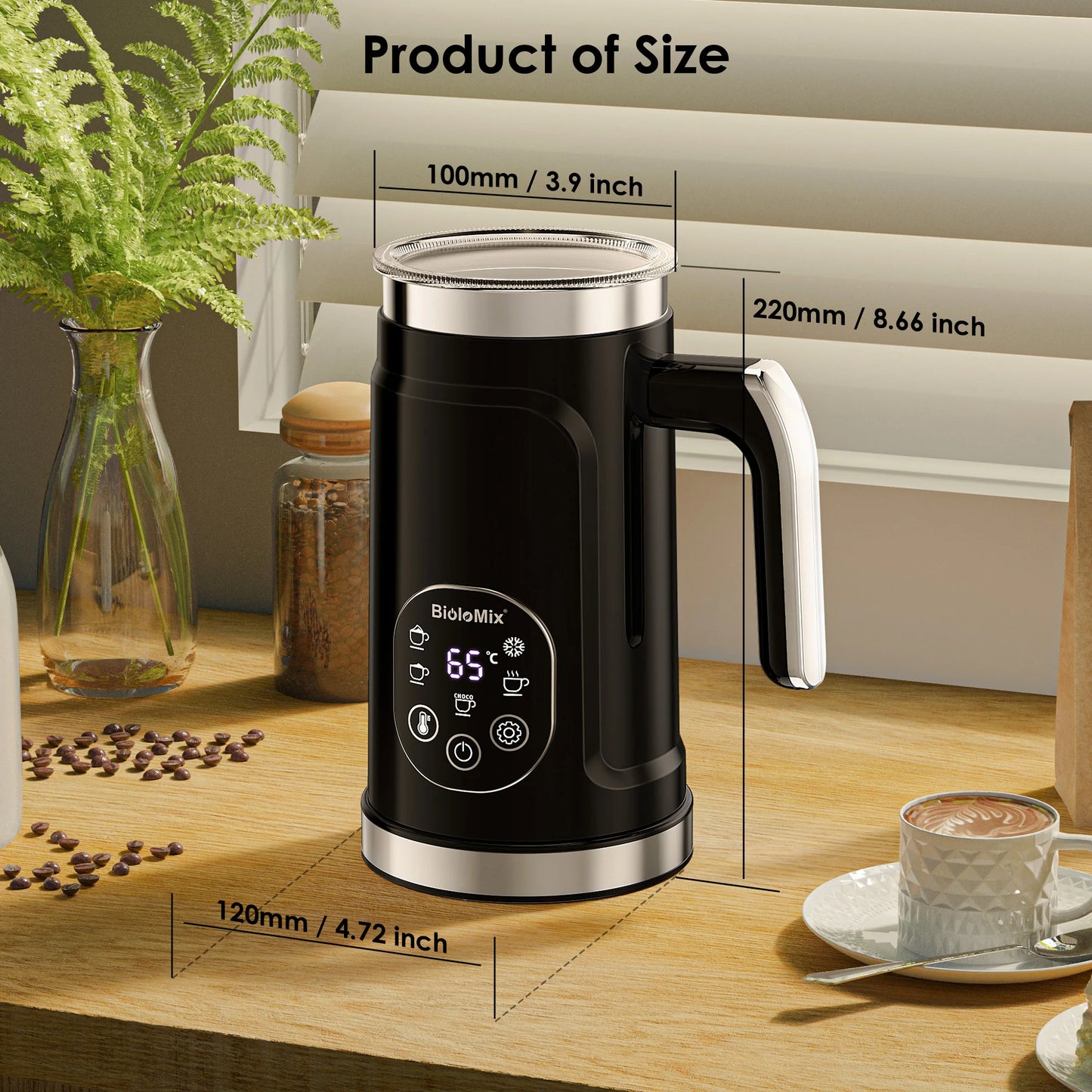 Espumador de Leche 5 en 1 BioloMix con Pantalla LED Táctil – Frío y Caliente