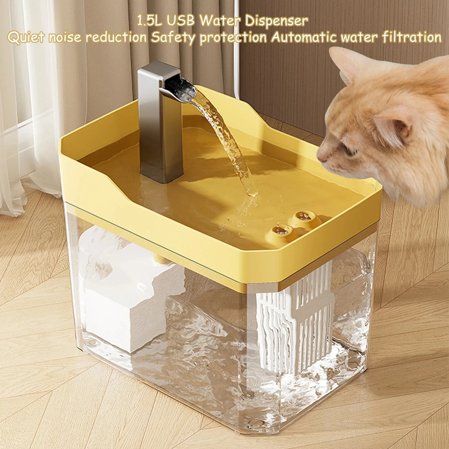 Fuente de Agua Transparente para Gatos con Filtro USB y Bomba – Dispensador Automático Antisequía