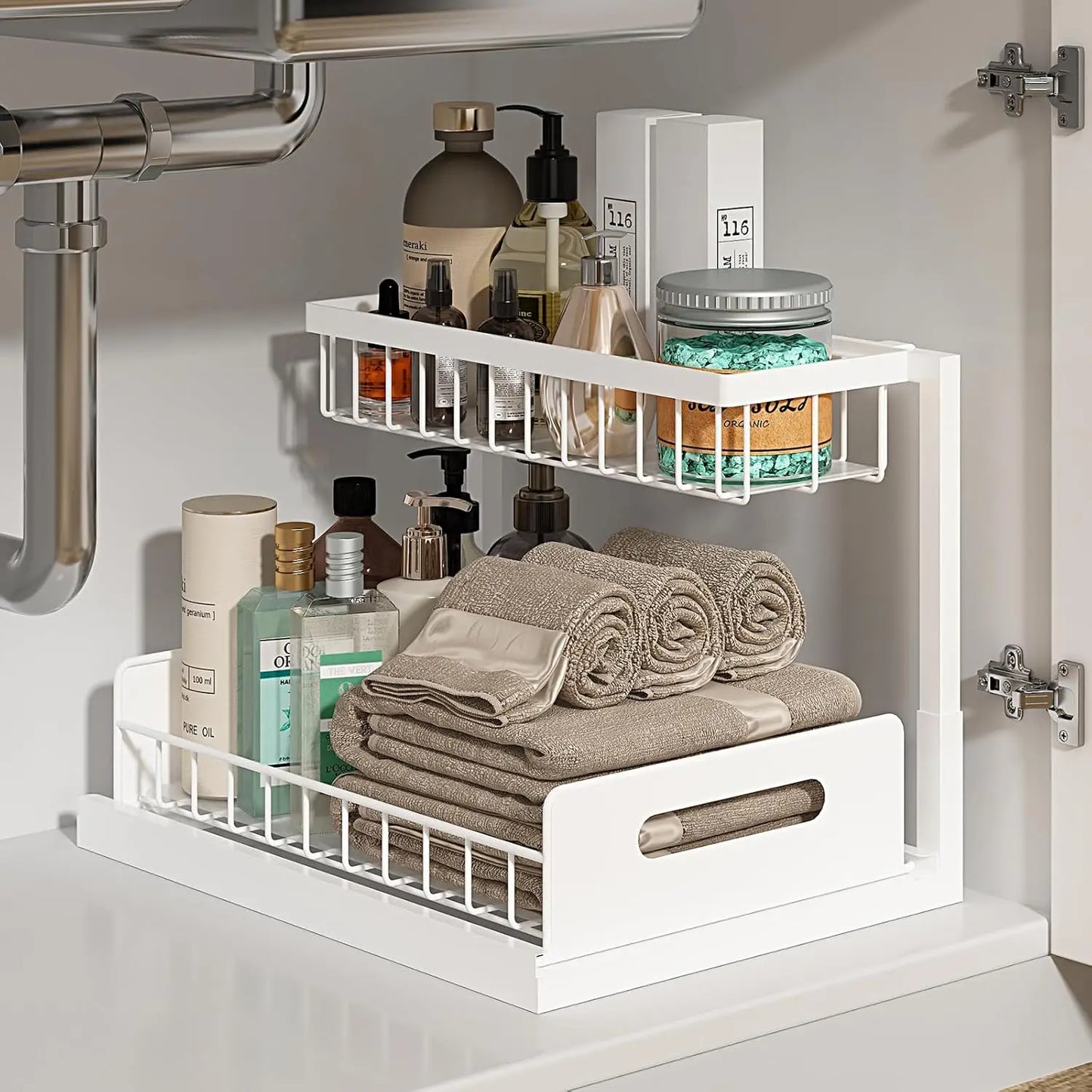 Organizador Bajo la Pileta 2 Niveles con Marco Metálico y Cajón Deslizante – Cocina y Baño