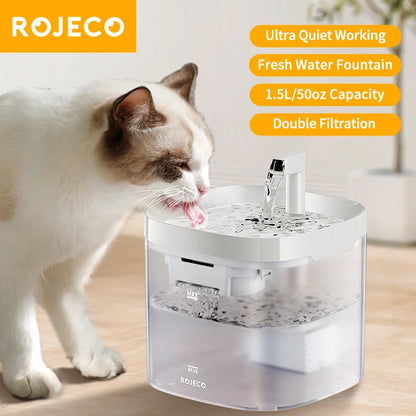 Fuente de Agua Inteligente ROJECO para Mascotas con Filtros Recirculantes – Purificador para Gatos y Perros