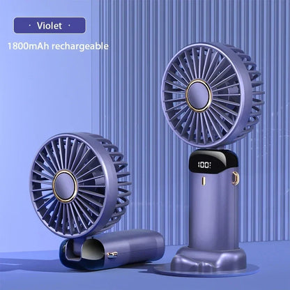 Ventilador Portátil Recargable USB 1800mAh | 5 Velocidades, Pantalla LED, Soporte para Celular y Colgante para Cuello