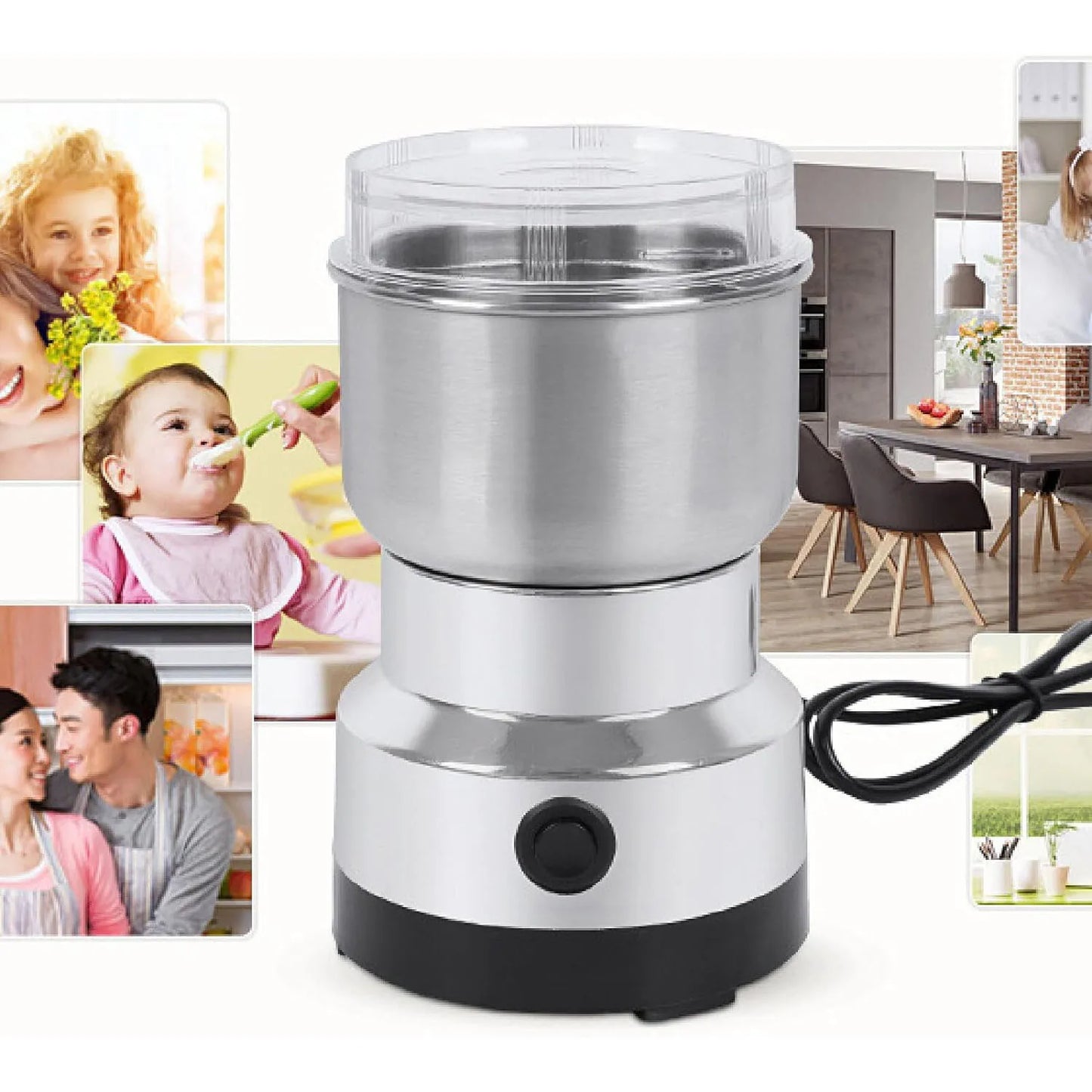Molinillo Eléctrico Multifuncional con Cuchilla de 4 Filos – Café, Cereales, Nueces y Especias