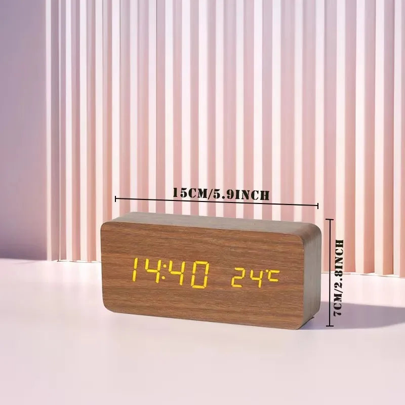 Reloj Despertador Digital de Madera con Temperatura – Decoración para Dormitorio y Oficina