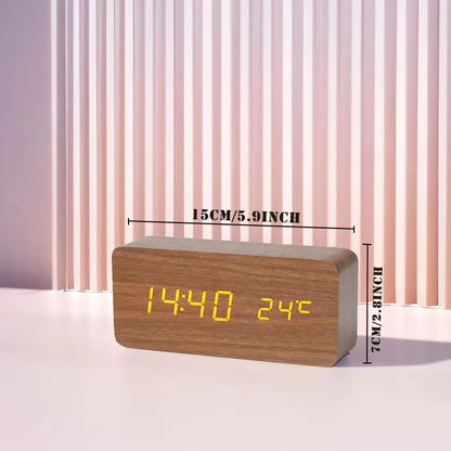 Reloj Despertador Digital de Madera con Temperatura – Decoración para Dormitorio y Oficina