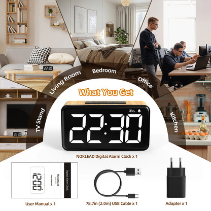 Reloj Despertador Digital LED con Carga USB y Brillo Ajustable – Formato 12/24H para Hogar y Oficina