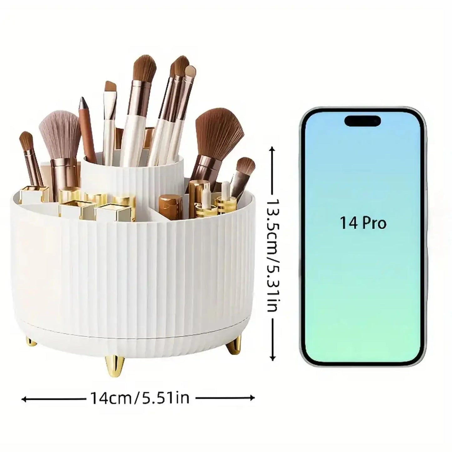 Organizador de Maquillaje Giratorio 360° en Plástico con 5 Compartimentos – Porta Pinceles Multifuncional