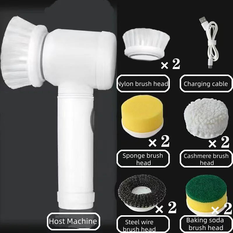 Cepillo Mágico Inalámbrico Giratorio Recargable con 5 Cabezales para Limpieza Profunda de Baño, Cocina y Juntas