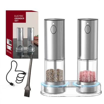 Molinillo Automático de Pimienta y Sal USB Recargable – Ajuste de Grosor, Luz LED (1 o 2 unidades)
