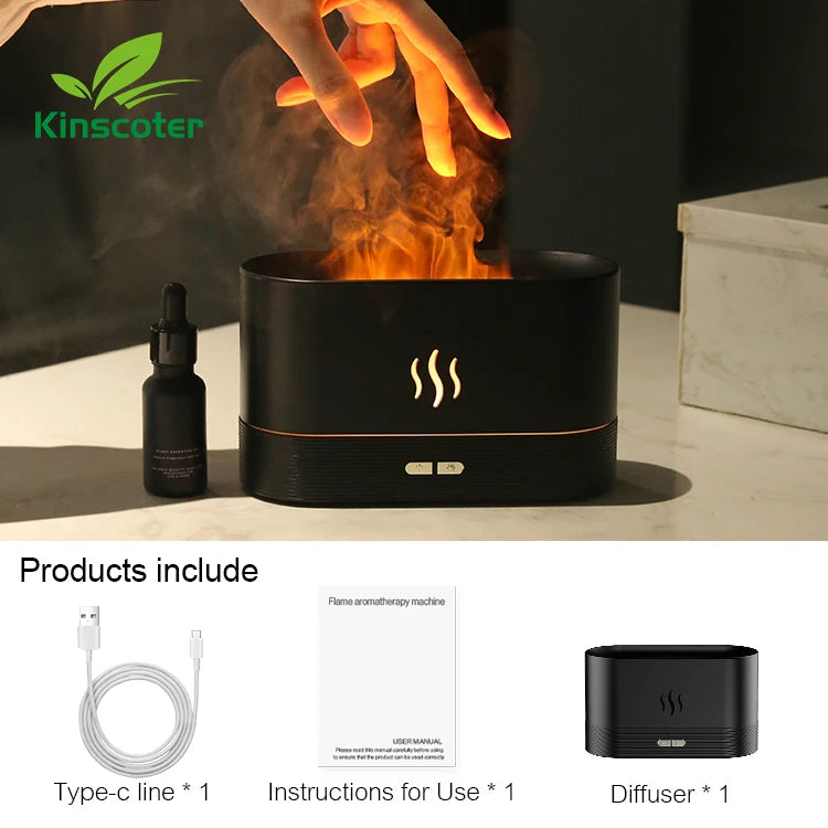 Difusor de Aromas Kinscoter con Humidificador Ultrasónico y Lámpara de Llama LED – Aceites Esenciales