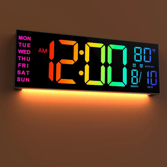 Reloj Digital LED de Pared 16" con Control Remoto, Alarma y Temperatura