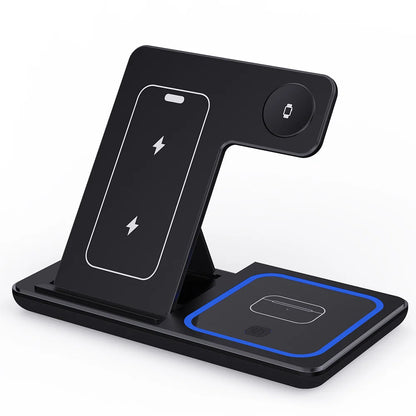 Cargador Inalámbrico 15W 3 en 1 Plegable – Estación de Carga Rápida para iPhone, Apple Watch y AirPods