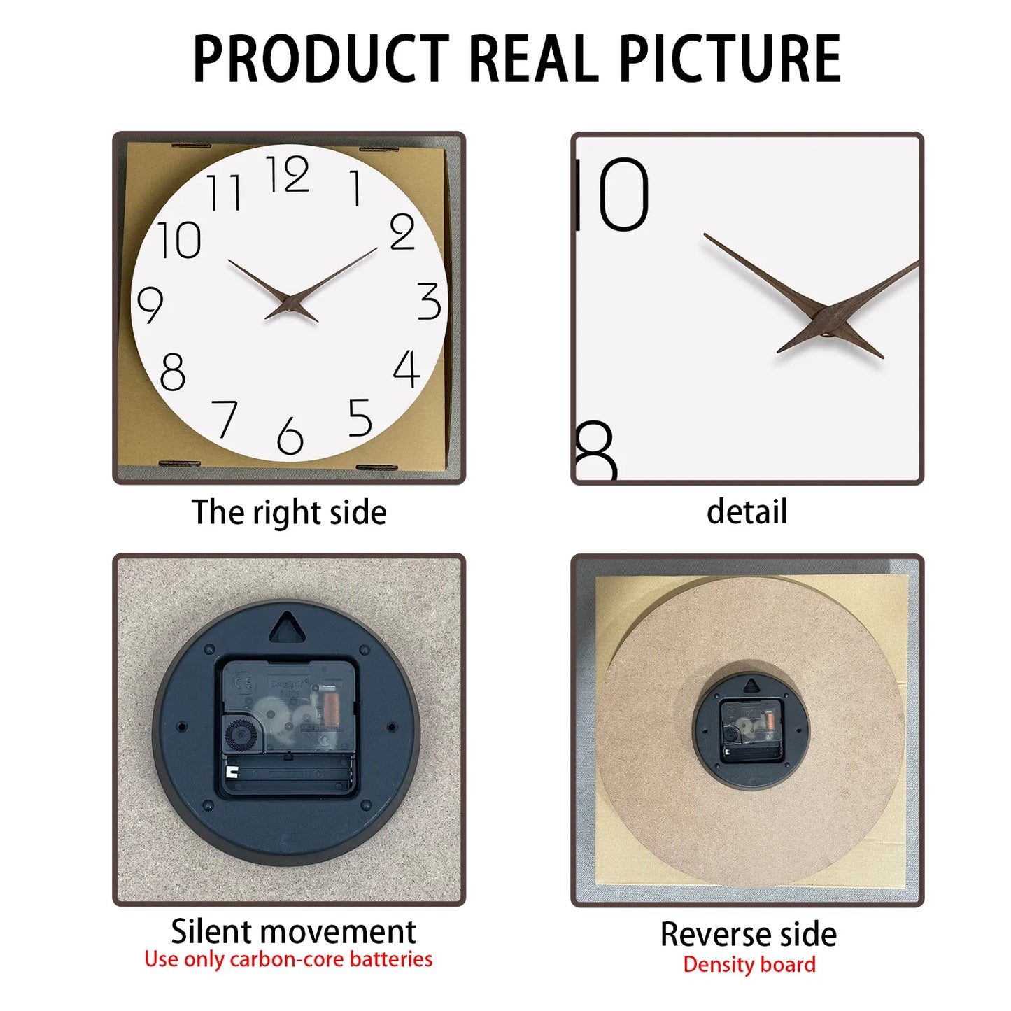 Reloj de Pared Moderno de Madera – Movimiento Silencioso de Cuarzo para Hogar