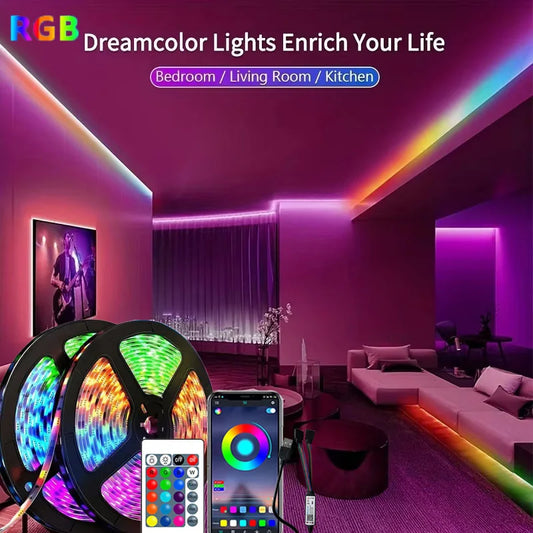 Tira LED RGB USB Bluetooth 1-30M – Control por APP, 24 Teclas, Decoración Hogar