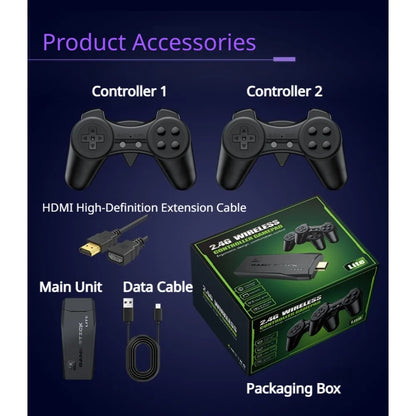Consola Game Stick 4K HD con Doble Control Inalámbrico 2.4G – Plug & Play con Juegos Retro Clásicos