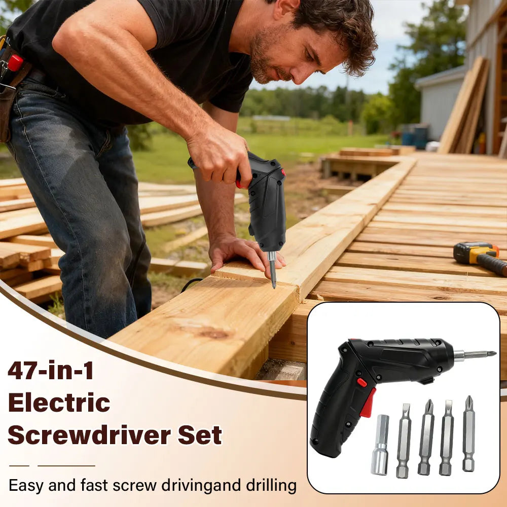 Destornillador Eléctrico Inalámbrico 3.6V con Kit de 47 Accesorios — Recargable y Multifunción