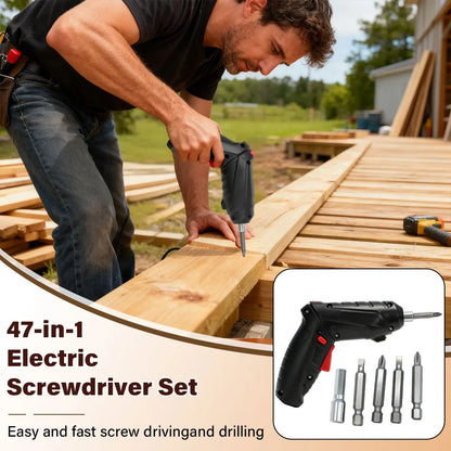 Destornillador Eléctrico Inalámbrico 3.6V con Kit de 47 Accesorios — Recargable y Multifunción