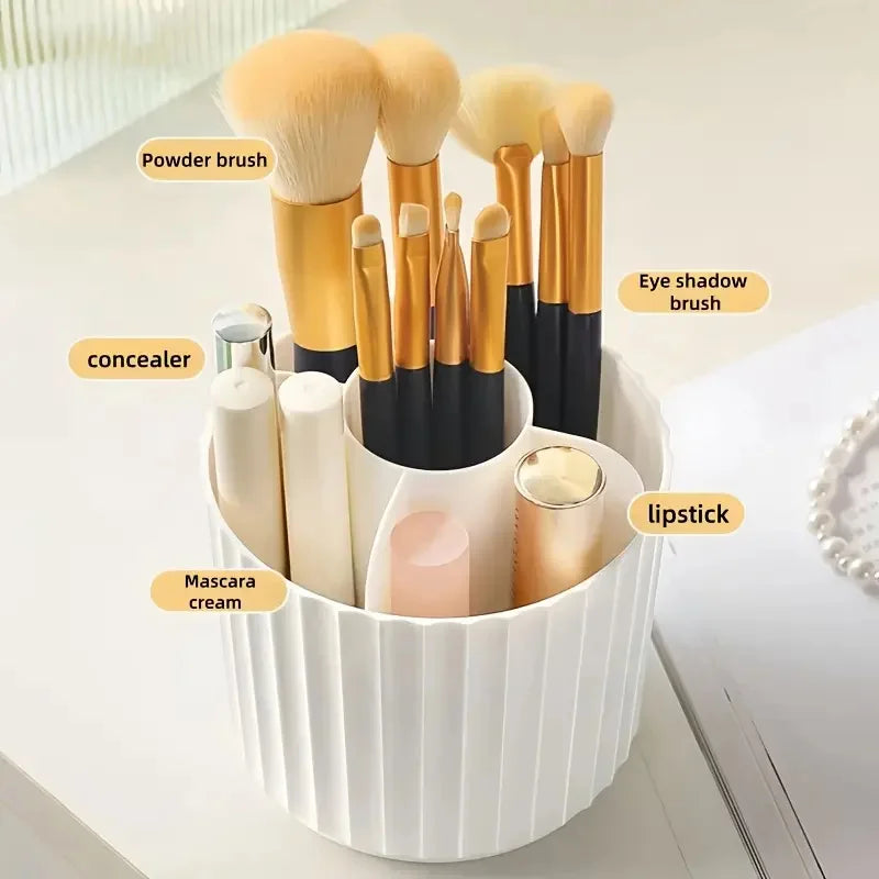 Caja Organizadora de Pinceles de Maquillaje Giratoria 360° – Porta Lápices Labiales y Cosméticos de Escritorio