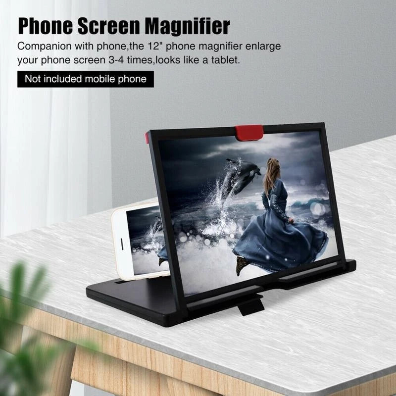 Amplificador de Pantalla 3D para Móvil 10/12 Pulgadas – Soporte Universal con Lupa HD