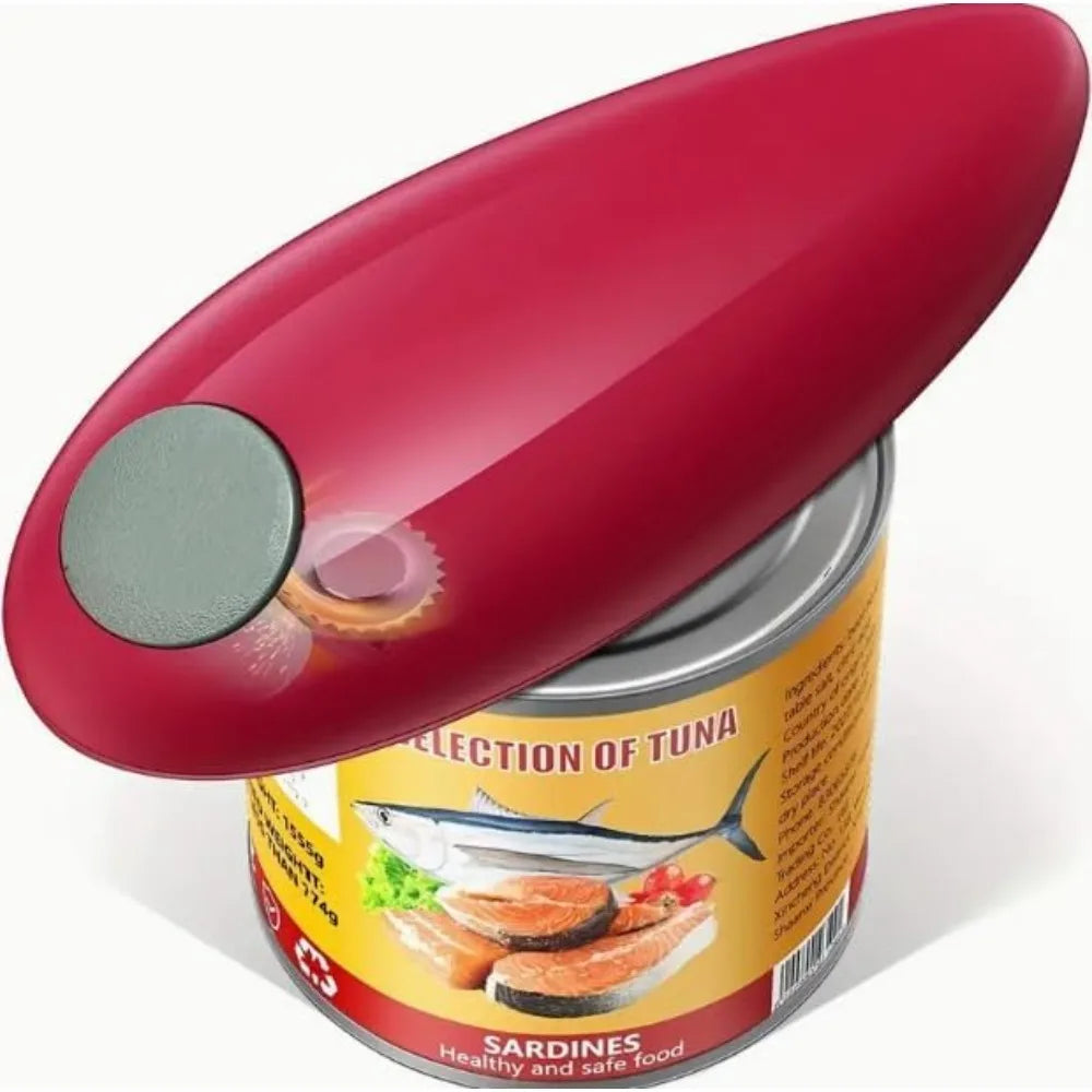 Abrelatas Eléctrico Rojo – Automático con Borde Suave para una Cocina Segura