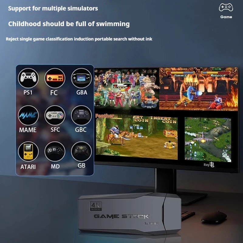 Consola Gaming Stick Basix 4K – Doble Control Inalámbrico 2.4G, 20000+ Juegos Retro, 64GB